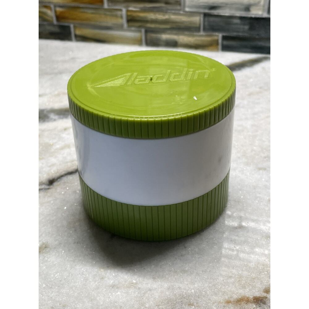 Aladdin 6 oz Hot Cold Insulated Thermo Jar Model 7000 Green White w/ Freezer Lid